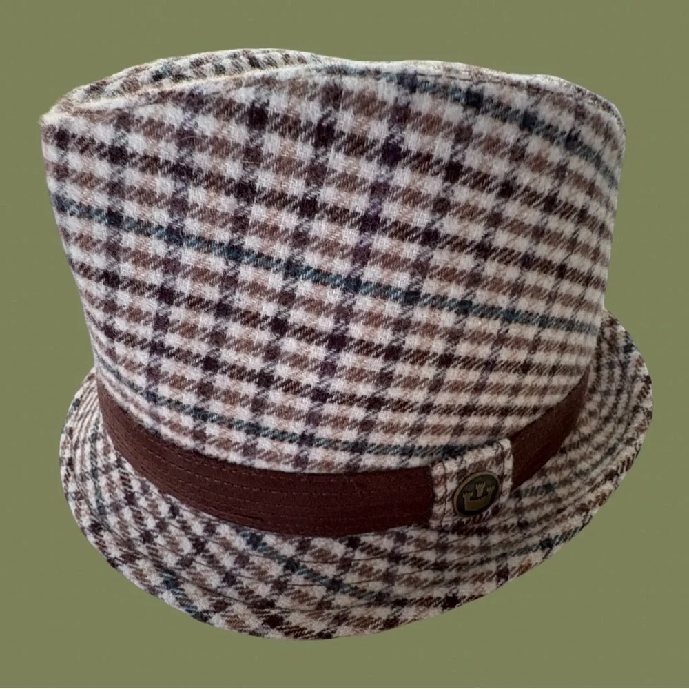 Goorin Bros Men Fedora Hat Brown Check Wool Polyester Excellent Condition